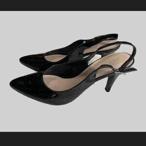 Franco Sarto Black Patent Slingback Heels